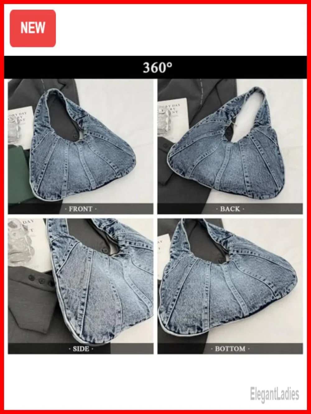 Denim Tote Bag Hobo Shoulder Handbag Y2K Crossbody Purse